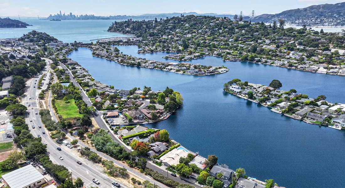 Aerial view of The Hilarita Apartments in Tiburon, California